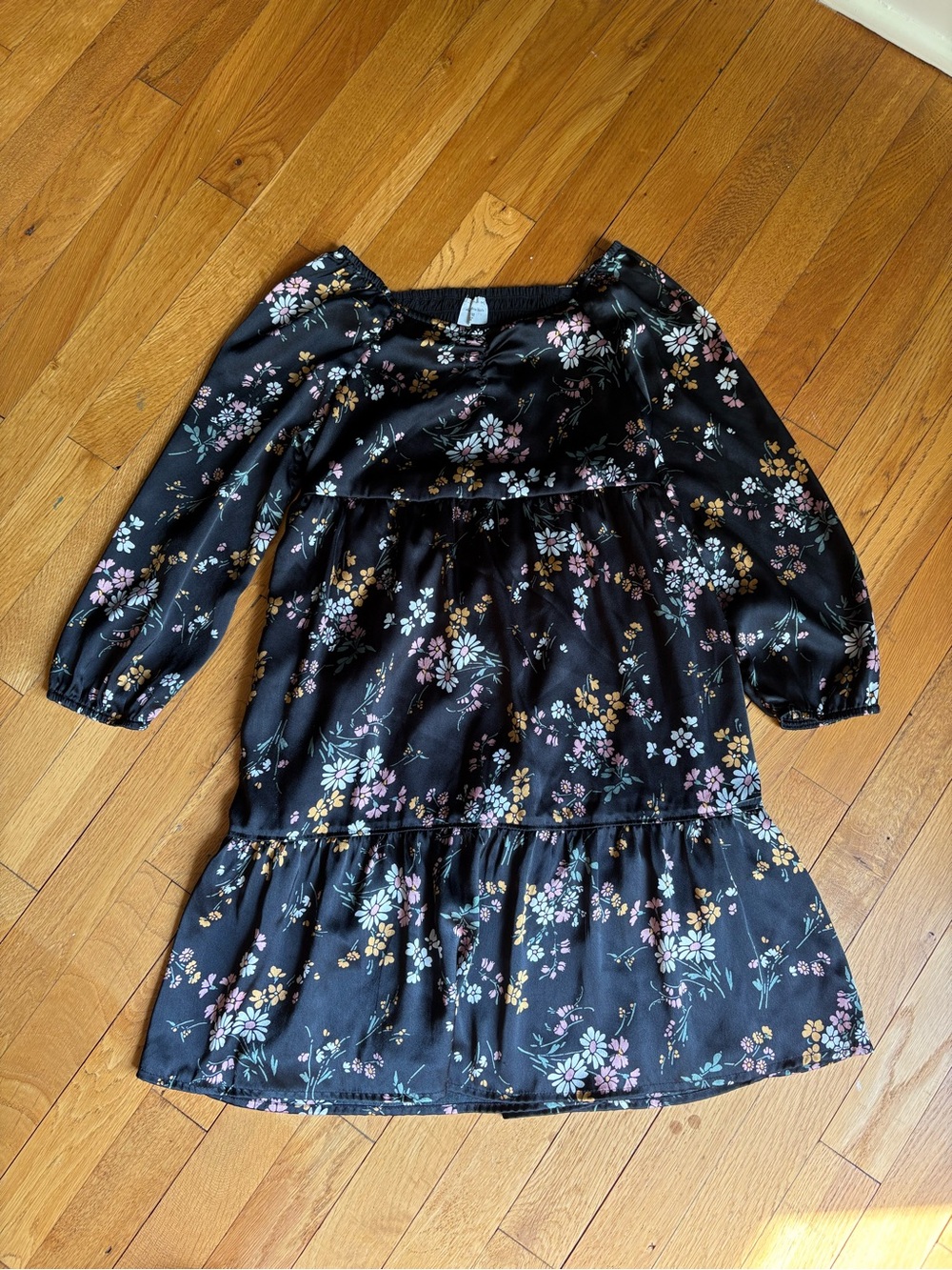 abercrombie kids Black Floral Tiered Dress with Long Sleeves